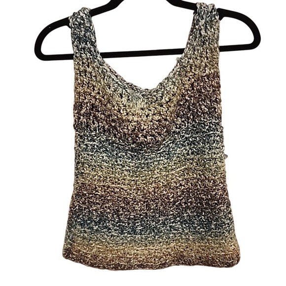 Handmade Crocheted Tank Top Women's Sleeveless Striped Multi Color XS-Small - Picture 2 of 2
